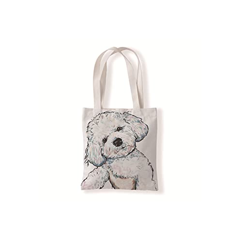 Cute Canvas Tote Bag for Women with Dog Design, Reusable Book Tote for Teachers School Leisure, Funny Dog Bag for Shopping Grocery, Birthday Valentines Day Gift