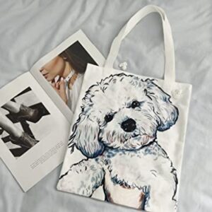 Cute Canvas Tote Bag for Women with Dog Design, Reusable Book Tote for Teachers School Leisure, Funny Dog Bag for Shopping Grocery, Birthday Valentines Day Gift