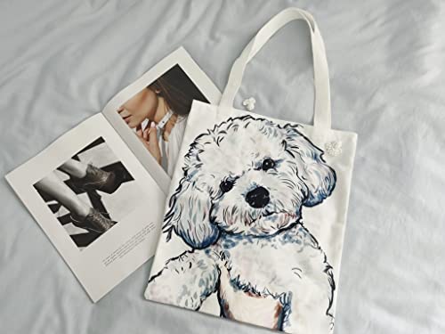 Cute Canvas Tote Bag for Women with Dog Design, Reusable Book Tote for Teachers School Leisure, Funny Dog Bag for Shopping Grocery, Birthday Valentines Day Gift