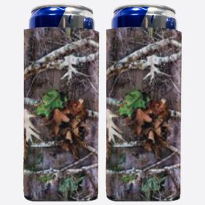 qualityperfection slim can coolers sleeves (2 pack) insulated, beer/energy drink premium neoprene 4mm thickness thermocoolers for 12 oz skinny beverage can covers (camo forest)