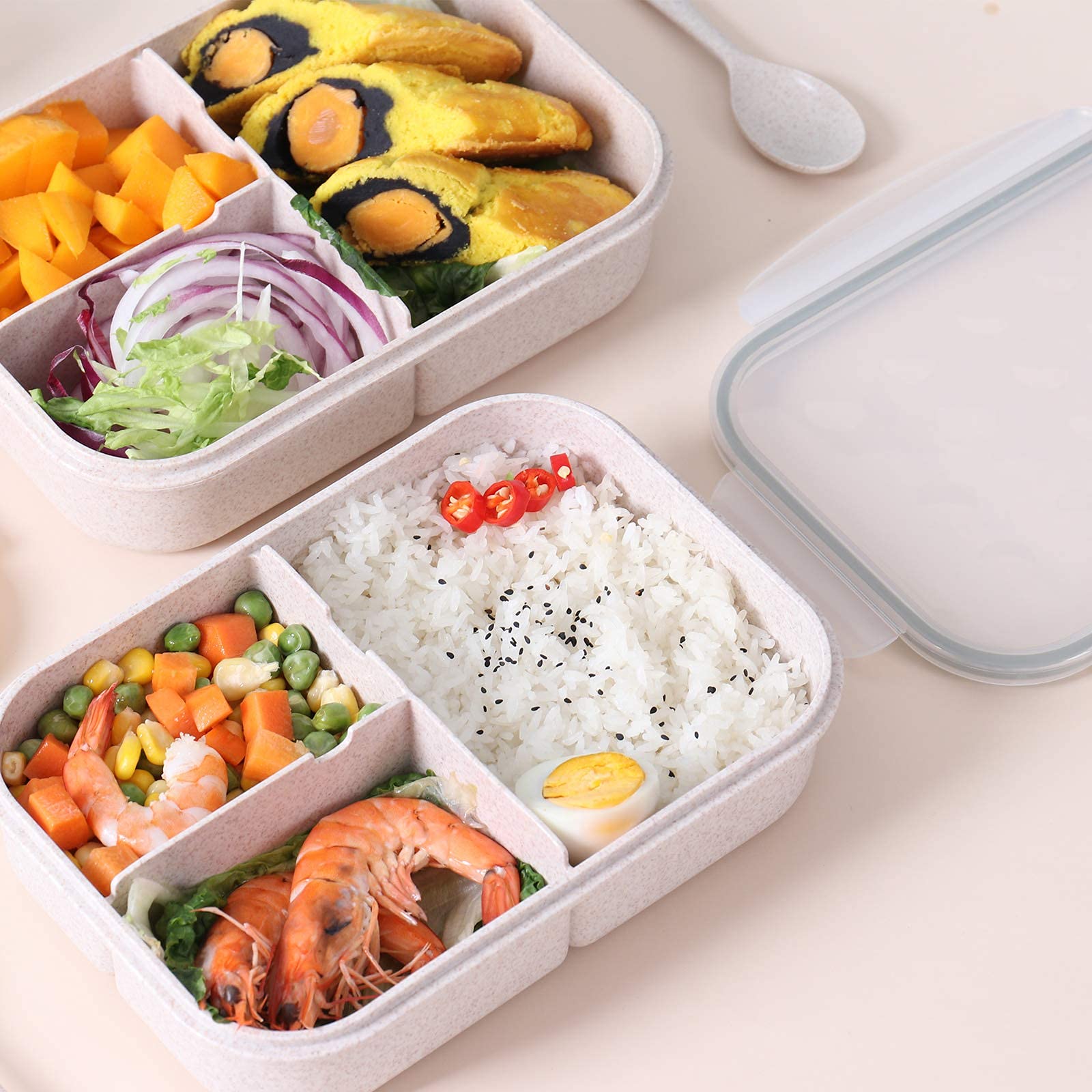 LAIDIAN Bento Box Kids Lunch Box 3 Compartment Bento Box for Adults with Fork Leak-Proof Durable Containers for On-the-Go Meal Food-Safe Materials (Green)