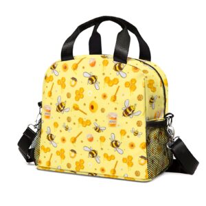 lamtwbos cute yellow bee insulated lunch bag for girls lightweight lunch box with adjustable shoulder strap thermal lunch tote bag women for work picnic