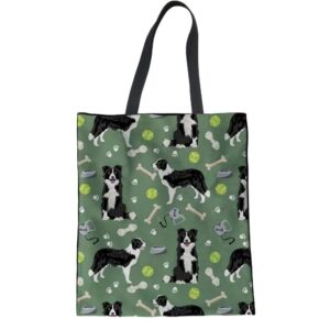 tote handbags for women canvas reusable tote bag women shopping shoulder bags book bags cute border collie dog designer