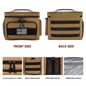 Tactical Lunch Box for Men, Insulated Lunch Bag with Molle Webbing,Reusable Lunch Tote with Sholder Strap,Leakproof Meal Prep Cooler Bag with 1 Ice Pack for Work,Camping,Fishing,Travel(brown)