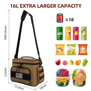 Tactical Lunch Box for Men, Insulated Lunch Bag with Molle Webbing,Reusable Lunch Tote with Sholder Strap,Leakproof Meal Prep Cooler Bag with 1 Ice Pack for Work,Camping,Fishing,Travel(brown)