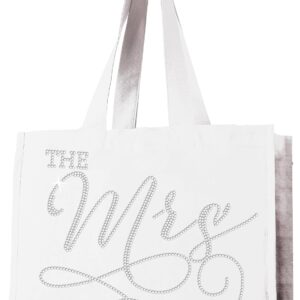 Gift Bag for Bride - Crystal Rhinestone The Mrs. Est. 2025 Rhinestone Modern Canvas Tote Bag - Bridal Shower Gifts - White Tote(Mod 2025 RS) Wht