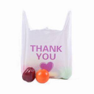 ysmile Thank You T Shirt Bag for Grocery Plastic Shopping Bag for Small Business Food To Go Bag with Handle 12x19 Inch 150 pcs - White