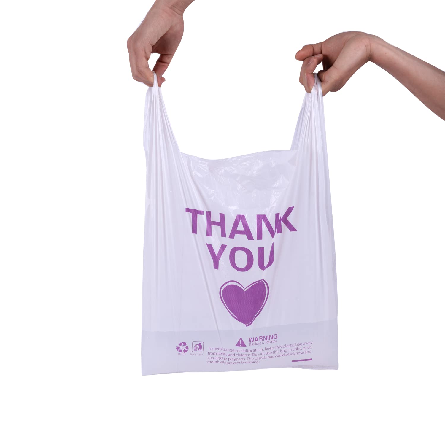 ysmile Thank You T Shirt Bag for Grocery Plastic Shopping Bag for Small Business Food To Go Bag with Handle 12x19 Inch 150 pcs - White