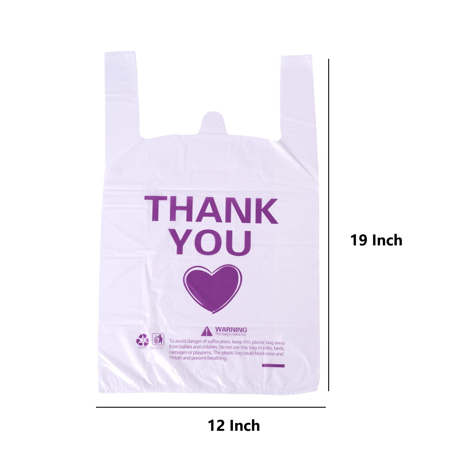 ysmile Thank You T Shirt Bag for Grocery Plastic Shopping Bag for Small Business Food To Go Bag with Handle 12x19 Inch 150 pcs - White