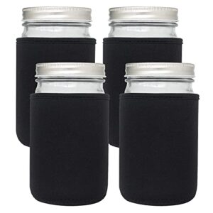 xumbtvs 32oz wide mouth mason jar sleeve, 4 pcs insulated cozy neoprene canning cover fits 24oz and 32oz regular mouth mason jars(black, 32oz)