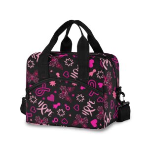 breast cancer awareness butterfly lunch bags for women men, reusable insulated lunch box, adjustable shoulder straps tote lunch bag for work picnic school