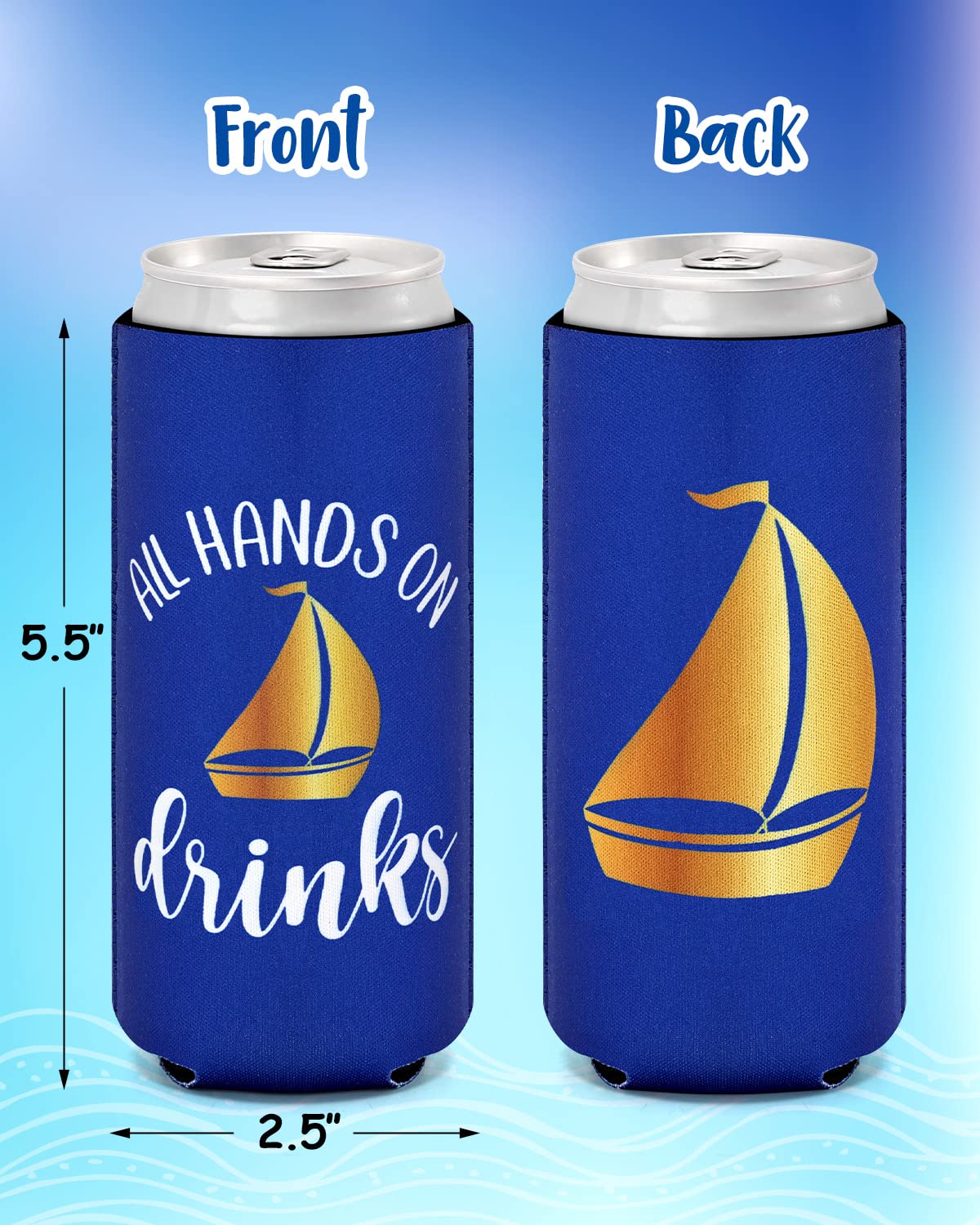 CiyvoLyeen Let’s Get Nauti Beer Can Coolers, Bachelorette Party Slim Can Sleeves Beverage Nautical Sailor Drink Holder Soda Cover Coolies Weddings Supplies Last Sail Before The Veil Decorations 12PCS