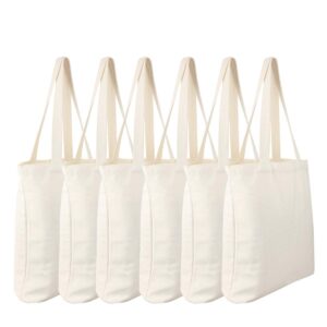 faylapa 6 pcs canvas tote bags,heavy duty and strong easter hunter bag shopping grocery bag blank cotton bags for decorating crafts diy,painting (white, 13.6"x 15.3")
