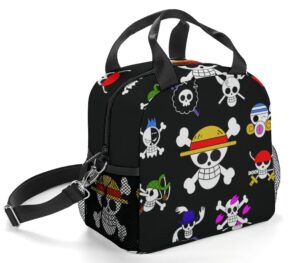 chssong insulated lunch bag one skull piece dinner box leakproof cooler portable handbag reusable thermal tote bag with adjustable shoulder strap black, 25.5x22.5x16.5cm(10x8.9x6.5inch)
