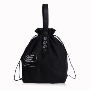 lele life canvas insulated lunch bag with drawstring closure, wide-open foldable and lightweight lunch tote bag, cooler tote bag for work office picnic, black