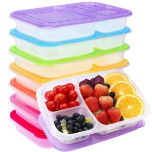 kipeber 7 pack meal prep containers 3 compartment,reusable bento lunch box,plastic divided lunch containers with lids,divided food storage containers microwave freezer dishwasher safe for work travel