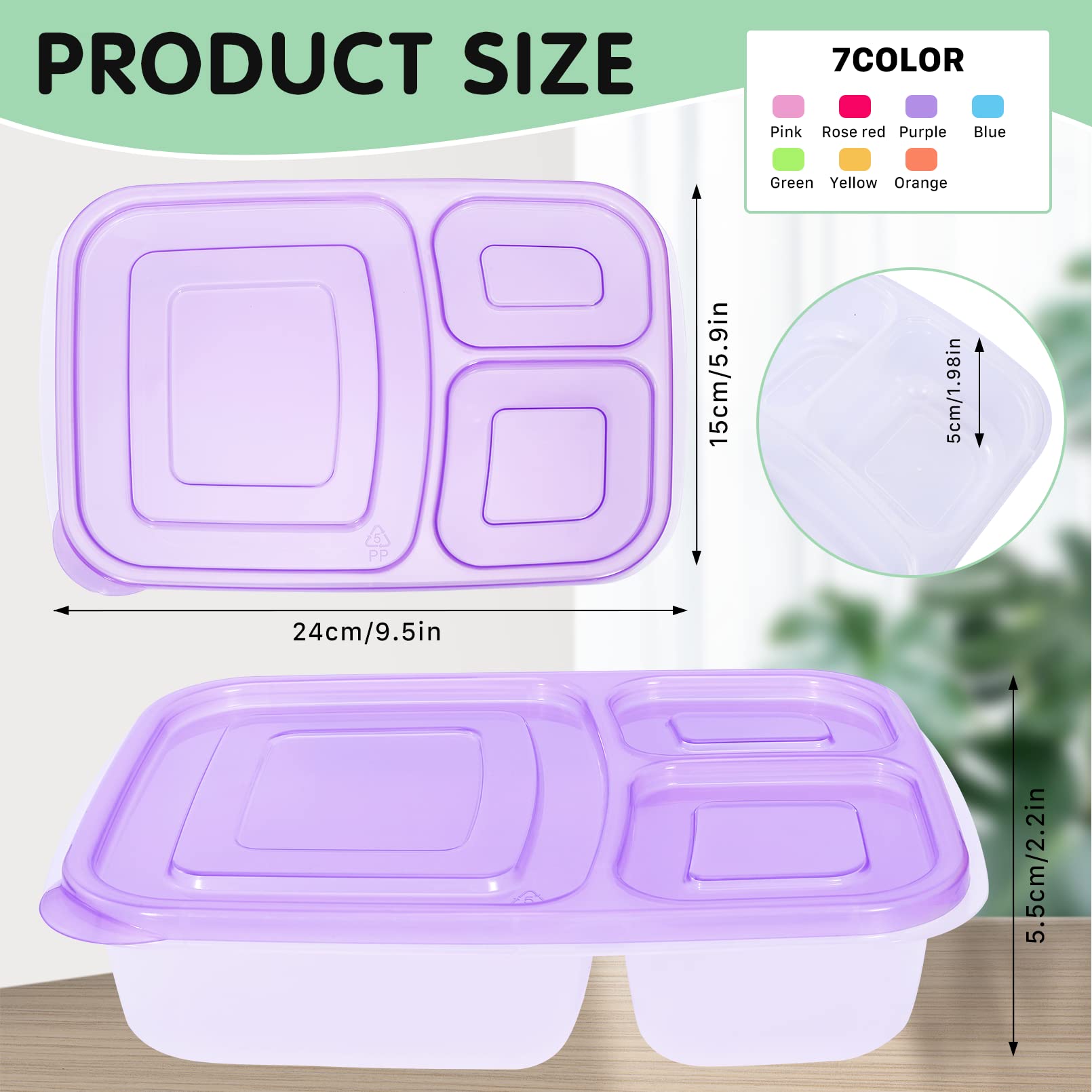 Kipeber 7 Pack Meal Prep Containers 3 Compartment,Reusable Bento Lunch Box,Plastic Divided Lunch Containers with Lids,Divided Food Storage Containers Microwave Freezer Dishwasher Safe for Work travel