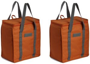 earthwise reusable insulated grocery bags heavy duty nylon thermal cooler tote waterproof with zipperclosure keeps food hot or cold (2 pack) (orange)