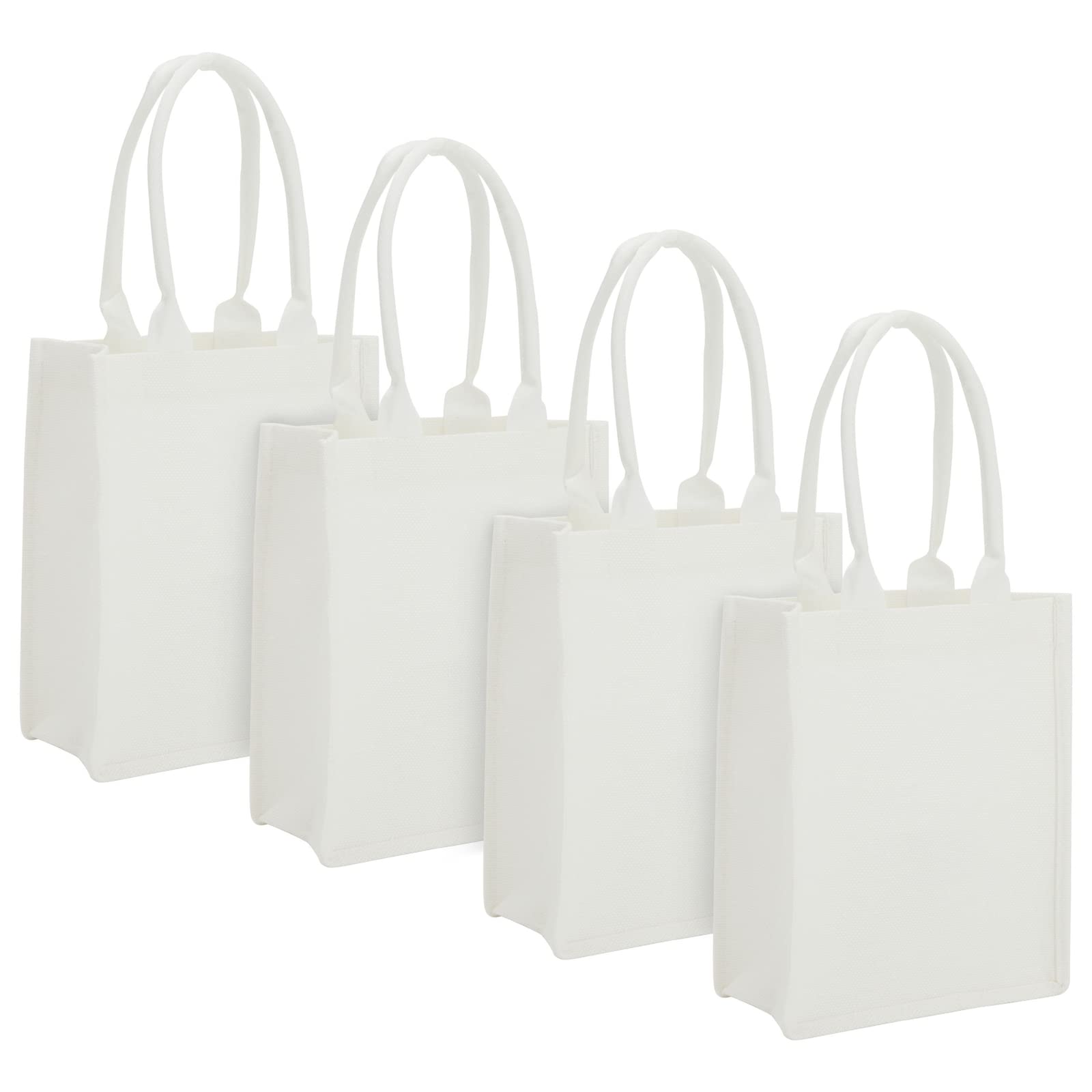 Sparkle and Bash White Burlap Gift Bags with Handles, Reusable Jute Tote Bags for Grocery Shopping (8 x 10 x 3.94 In, 4 Pack)