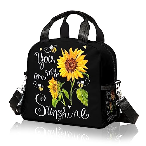 Rcekvoh Sunflower Insulated Lunch Bag Girls You are My Sunshine Gifts Thermal Lunch Box for Women Portable Lunch Tote Bag for School Work with Adjustable Shoulder Strap