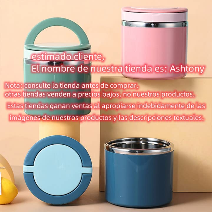 Ptsygantl Food Thermos, 630ml Soup Thermos, Stainless Steel Bento Box with Handle, Breakfast Cup Soup Storage Container Sealed for Work Travel (Blue)