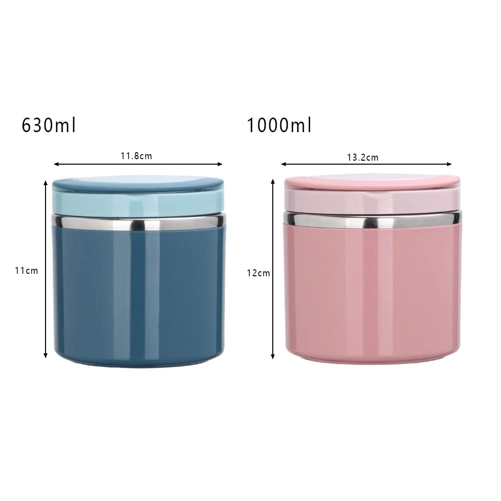 Ptsygantl Food Thermos, 630ml Soup Thermos, Stainless Steel Bento Box with Handle, Breakfast Cup Soup Storage Container Sealed for Work Travel (Blue)