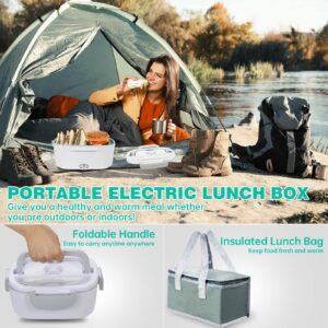LAVAED 60W Electric Lunch Box - Fast Heating, Leakproof, Large Capacity, Portable, Safe, Easy to Clean, 3 in 1, Gray