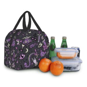 Funacola Magic Goth Spooky Gray Purple Black Lunch Box Reusable Lunch Bag Witch Insulated Meal Bags Food Container For Boys Girls Men Women Kids School Work Travel Picnic