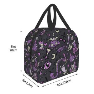 Funacola Magic Goth Spooky Gray Purple Black Lunch Box Reusable Lunch Bag Witch Insulated Meal Bags Food Container For Boys Girls Men Women Kids School Work Travel Picnic