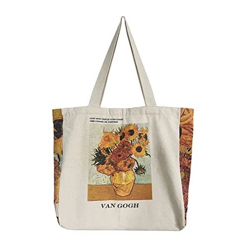 Keanoo Canvas Tote Bag for Aesthetic Women, Cute Tote Bags with Zipper Big Canvas Shoulder Bag for Shopping Beach Gift