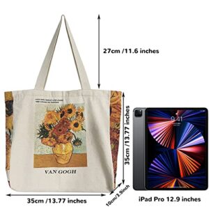 Keanoo Canvas Tote Bag for Aesthetic Women, Cute Tote Bags with Zipper Big Canvas Shoulder Bag for Shopping Beach Gift