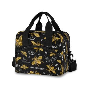 Animal Bee Queen Crown Reusable Insulated Lunch Bag Lunch Tote Bag for Women Men,Stars Cooler Bag Lunch Box Container with Adjustable Shoulder Strap for Picnic School Work Office