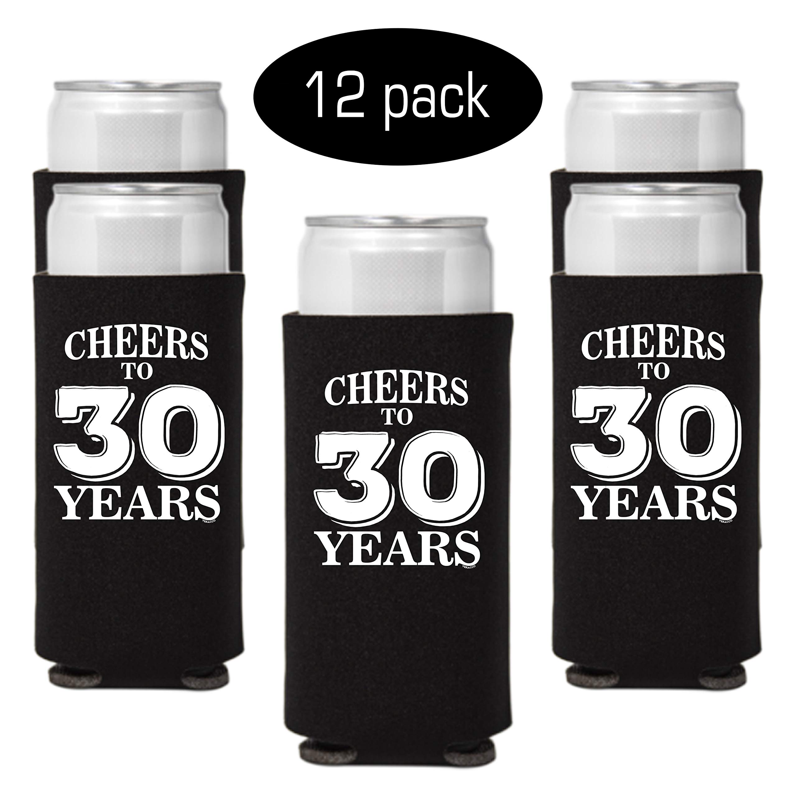 Veracco Cheers To 30 Years Thirth Birthday Gift For Dirty Thirty Party Favors Decorations Slim Can Coolie Holder (Black, 12)