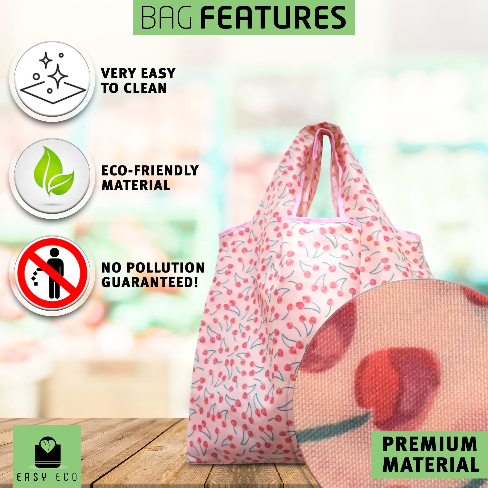 Easy Eco Grocery Bags Reusable Foldable 3 Pack Shopping Bags XXL 50 LBS, MAX#1