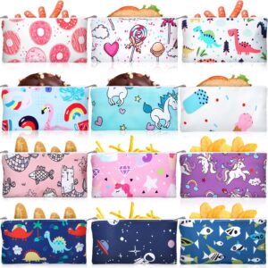 12 pcs reusable snack bags for kids food safety snack bags with zipper dual layer reusable snack pouch washable sandwich for storage school lunch