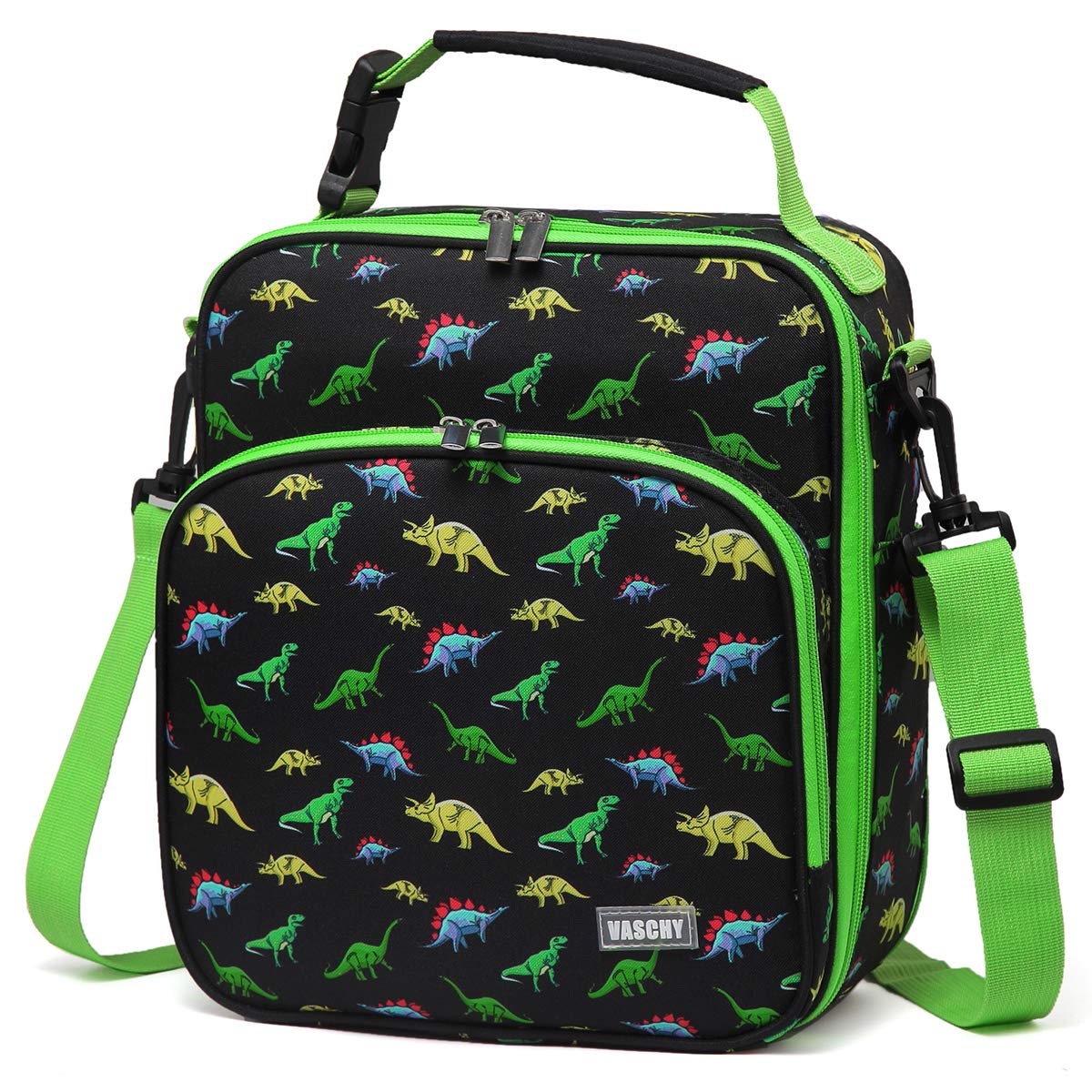 VASCHY Lunch Boxes Bag for Kids, Reusable Lunch Box Containers for Boys and Girls with Detachable Shoulder Strap, Insulated Lunch Coolers for School Cute Dinosaur