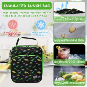 VASCHY Lunch Boxes Bag for Kids, Reusable Lunch Box Containers for Boys and Girls with Detachable Shoulder Strap, Insulated Lunch Coolers for School Cute Dinosaur