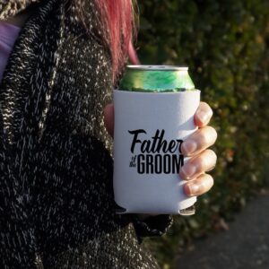 Father of the Groom Wedding Can Cooler - Drink Sleeve Hugger Collapsible Insulator - Beverage Insulated Holder