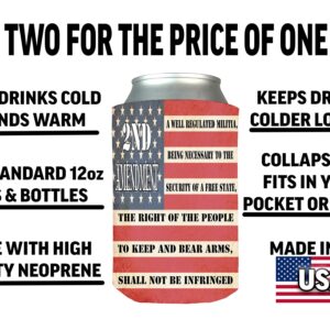 USA Flag Constitution 2nd Amendment Collapsible Beer Can Bottle Beverage Cooler Sleeves 2 Pack Gift Set