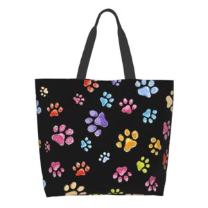 colorful dog gone pawful paws waterproof tote bag women large capacity shoulder grocery shopping bags