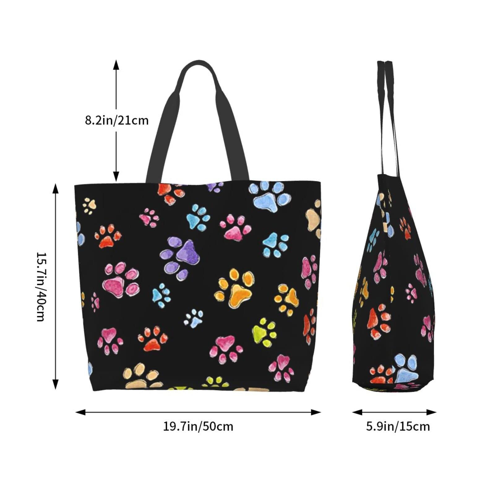 Colorful Dog Gone Pawful Paws Waterproof Tote Bag Women Large Capacity Shoulder Grocery Shopping Bags