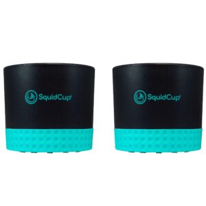 squidcup non-tipping portable universal cup, can, and bottle holder for boats, (black/teal 2 pack) includes optional squiddisk mount for textured surfaces