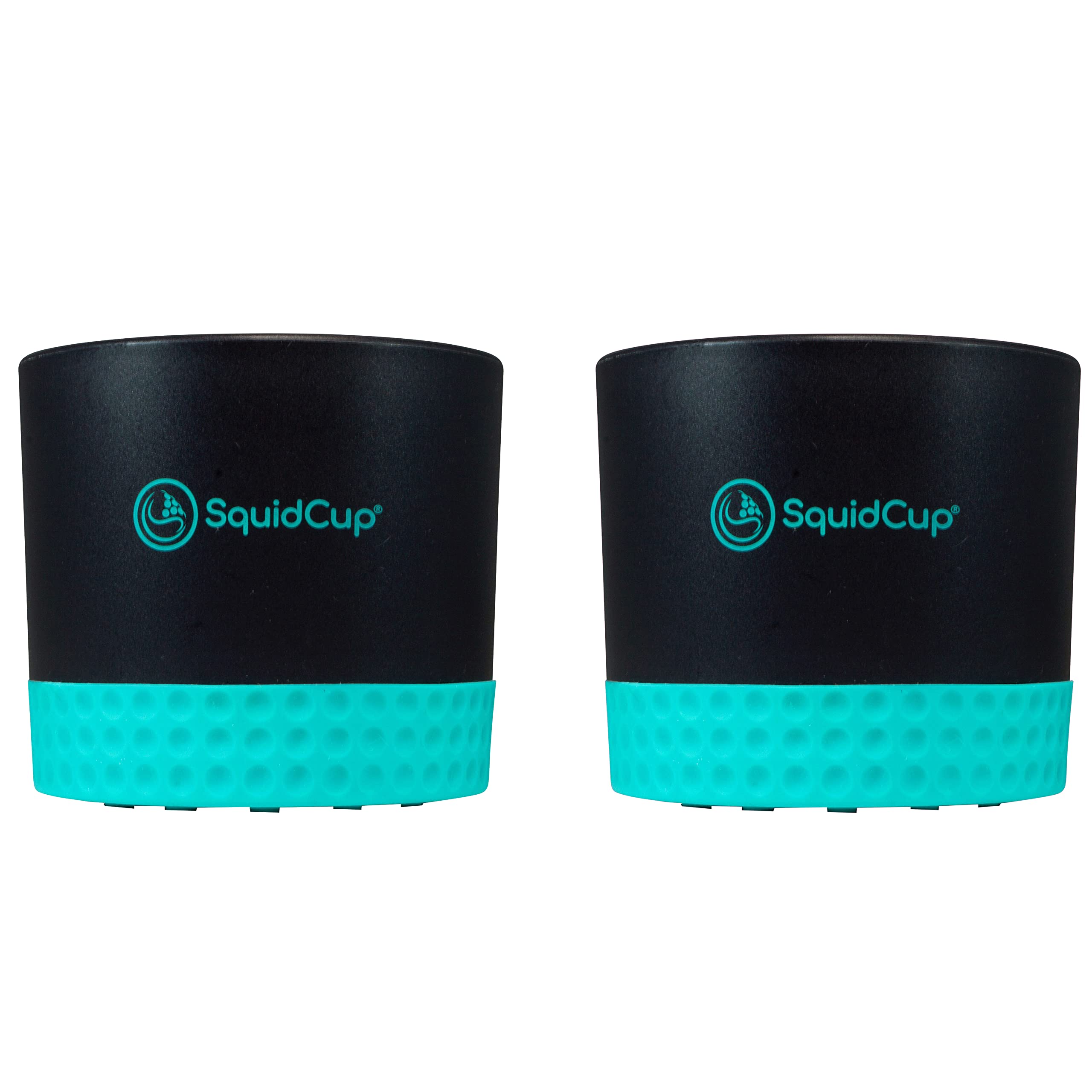 SquidCup Non-Tipping Portable Universal Cup, Can, and Bottle Holder for Boats, (Black/Teal 2 Pack) Includes Optional SquidDisk Mount for Textured Surfaces