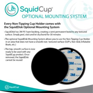 SquidCup Non-Tipping Portable Universal Cup, Can, and Bottle Holder for Boats, (Black/Teal 2 Pack) Includes Optional SquidDisk Mount for Textured Surfaces