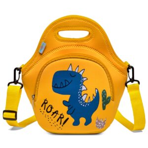 vaschy lunch bag for kids, insulated neoprene lightweight lunch box bag for children boys and girls school daycare kindergarten yellow dinosaur
