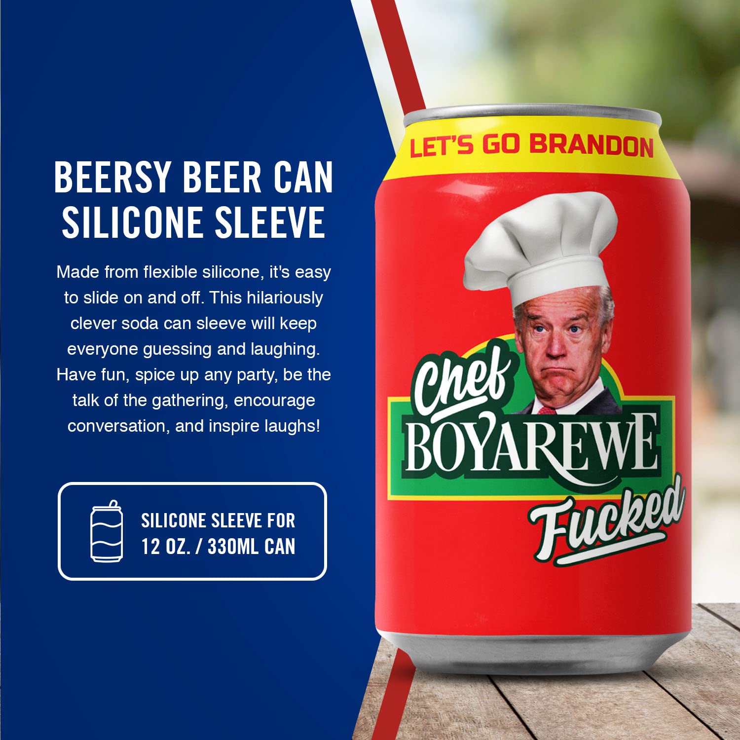 Beersy Silicone Sleeve Beer Can Cover - Insulated Can Sleeve - Novelty Disguise for Outdoor Events, Golf, Parties, Concerts,Tailgating - Hide a Beer To Look Like Soda, Fits 12 oz Cans (Chef BoyAreWe)