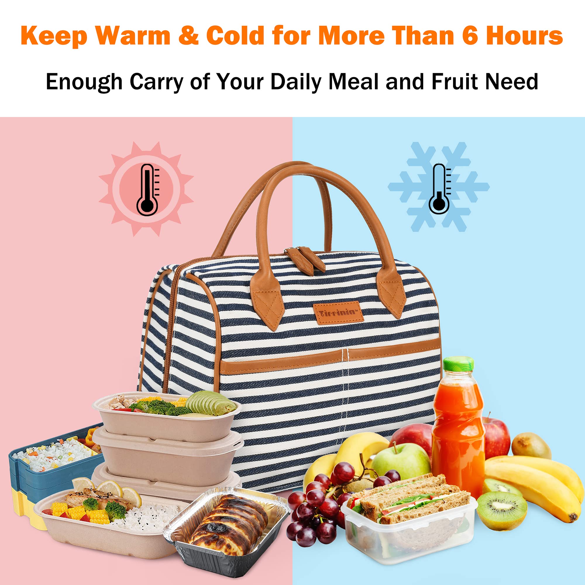 Tirrinia Lunch Bag Women Box Insulated Men Lunchbox Adults, Insulated Bag women Box Freezable Adult Cute Large Tote Cooler, Lunch Women Bag for Work, Picnic, Best Independence Day Gift, Grey