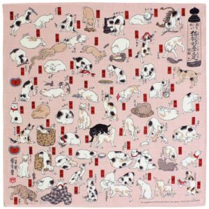 furoshiki traditional japanese fabric - bento lunch wrapping cloth bandana - medium 18.9 x 18.9 inches, hand towel: with ukiyo-e art motif [cats by kuniyoshi caricature artist]