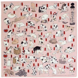 Furoshiki traditional Japanese fabric - Bento lunch wrapping cloth Bandana - Medium 18.9 x 18.9 inches, Hand towel: with Ukiyo-e art Motif [CATS by Kuniyoshi caricature artist]