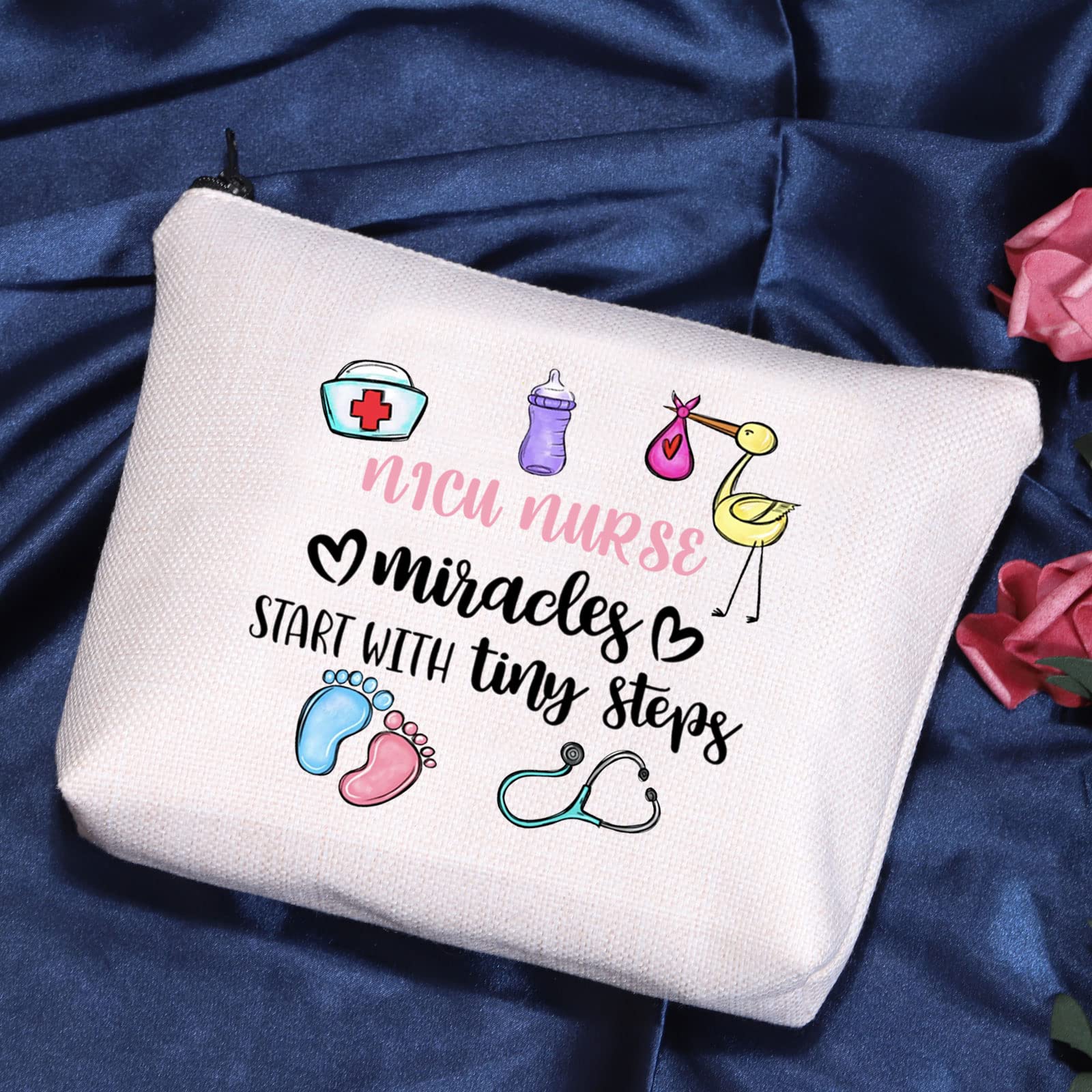 POFULL Nicu Nurse Gift Miracles Start with Tiny Steps Nursing Student Gift NICU Nurse Appreciation Gift (NICU NURSE bag)